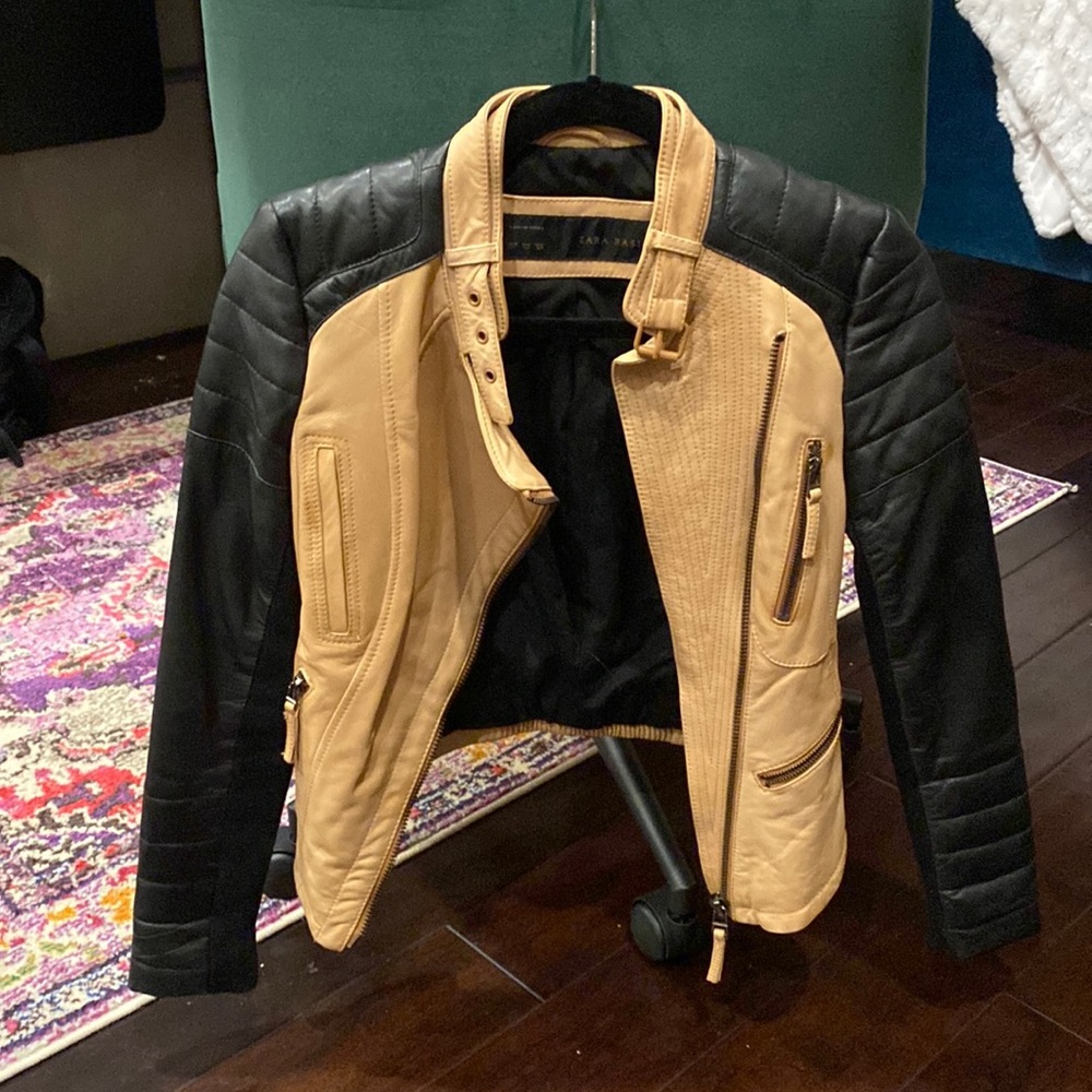 Zara XS lambskin leather jacket